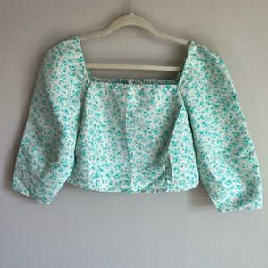 Levi's 3/4 Sleeve Yvie Blouse Odessa Floral Electric Green Smock Back Medium (M)